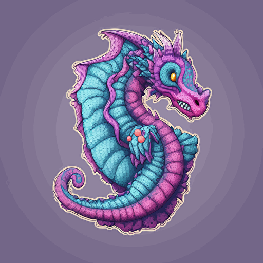 sticker of crochet fantasy dragon, vector art, flat, illustration