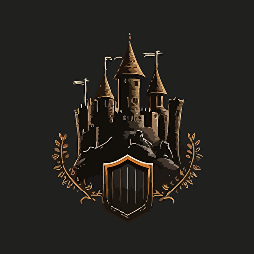 simple logo with a chest and castle, black background, vector