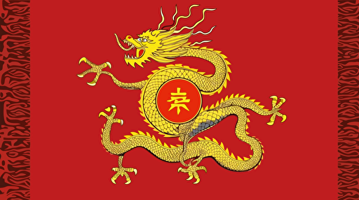 badass chinese detailed red and gold dragon empire flag with big chinese star and dragon in the middle, futuristic and minimalistic government flag design, badass design, powerful nation, vector emblem
