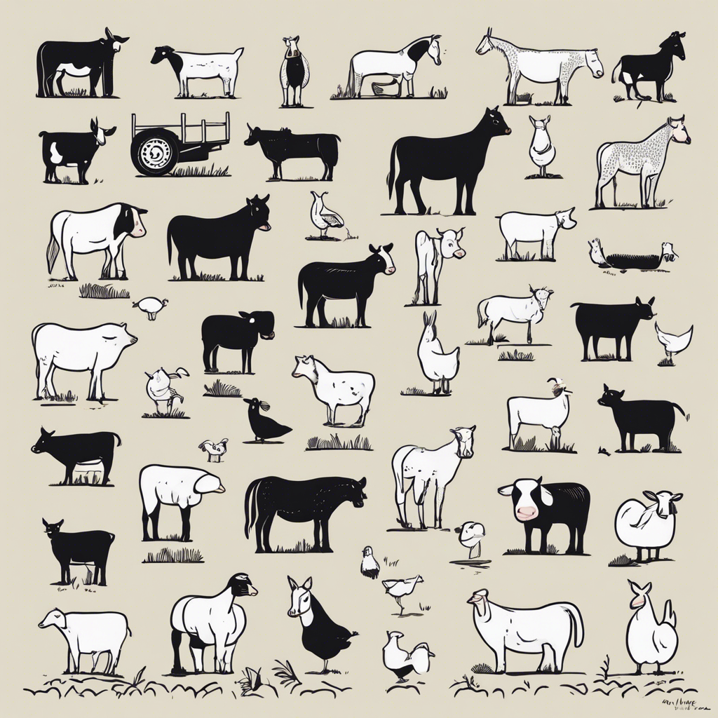 farm animals, illustration in the style of Matt Blease, illustration, flat, simple, vector
