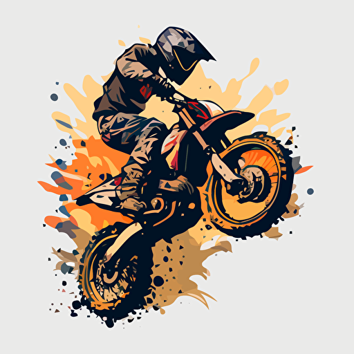 a simple vector image of a guy on a dirt bike doing a wheelie, the guy does not have a helmet on, no helmet, the picture is in a simple style with low details**