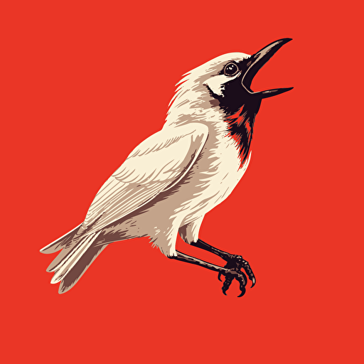 Vector illustration of a waddled White Bellbird calling out with a red background