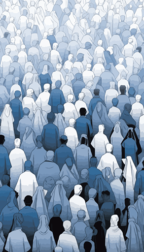 community coming together, happy, peaceful, vector art, blue and white and dark gray, by Jean Giraud