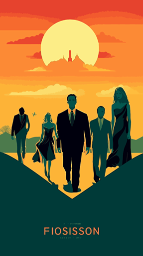 "succession" hbo tv series, mondo poster style, minimal vector illustration, 5 flat colours, stylize