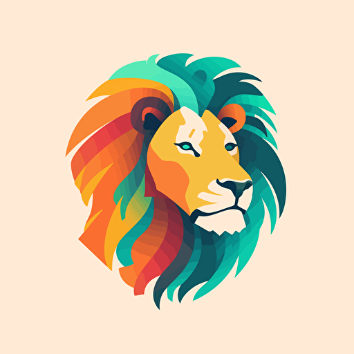 flat, vector, logo, lion head, facing right, modern, reliable colors,