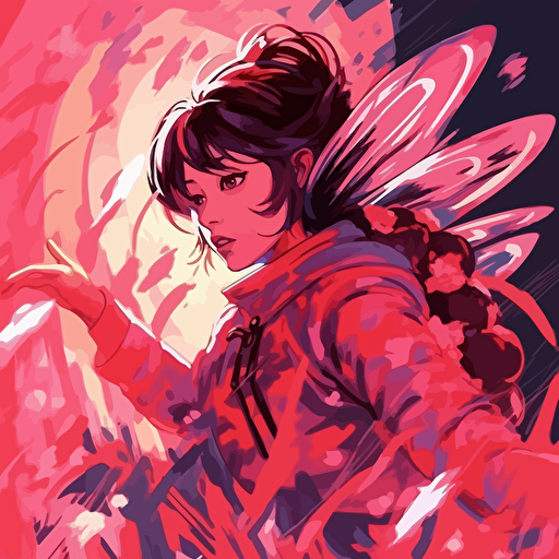 desinge, vector, deep pink, japanese style, fireflys, in the style of becky cloonan, john watkiss