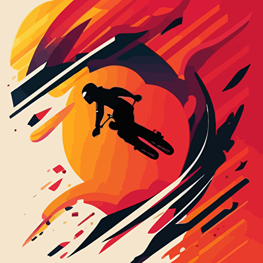 x random background, extreme sport, dynamic pose, minimal design, minimalist style, silhouette, flat vector illustration style