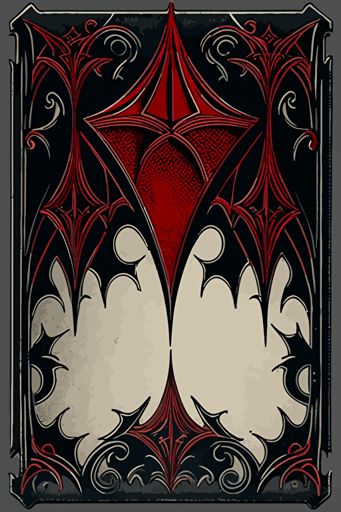 A card back, in the style of [Gothic], featuring [arched shapes], [deep red], [dark gray], and [stylized bats]. Drawn all the way to the edges with no background visible. The card back should have a unique design, with elements of symmetry and repetition, Flat with no shadow, no script, vertical symmetry, while still maintaining a cohesive look and feel. The overall design should evoke a sense of [spooky mystery], sophistication, and [gothic elegance], The final product should be high-quality, vector artwork, suitable for printing on the backs of standard playing cards.