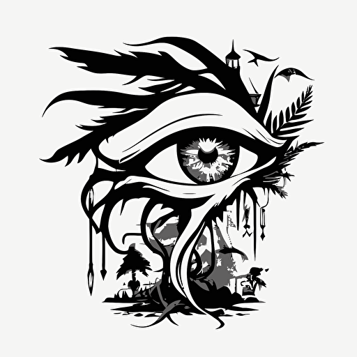 y2k anime eye of horus, black and white vector