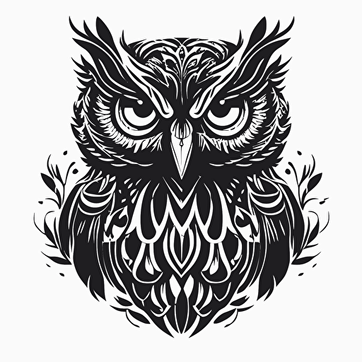 owl logotype, black vector, on white background, low details