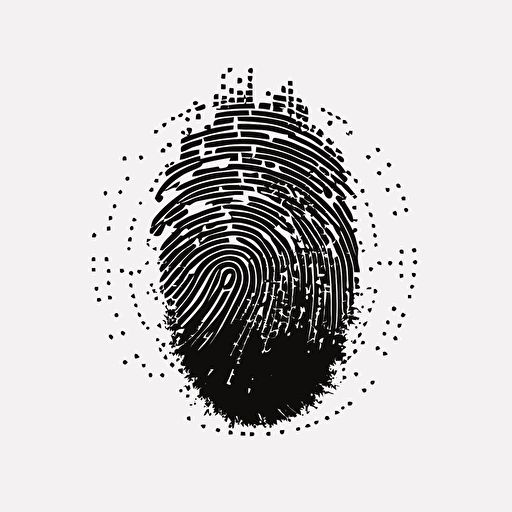 a pixel simple iconic logo of a fingerprint made of circuitry, black vector on white background.