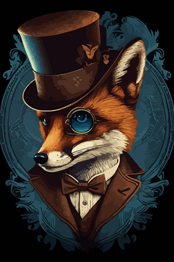 fox, wearing a top hat and a monocle, vector art,