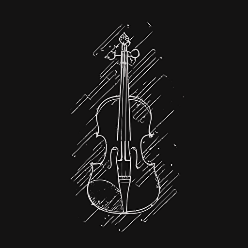 minimal white line logo of a violin black background, vector