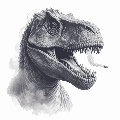 t-rex smoking a cigarette, vector art, 2d, grey tones