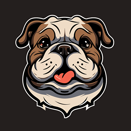 happy dark english bulldog head, cartoon eyes, cute smile, vector logo, vector art, emblem, simple, cartoon, 2d