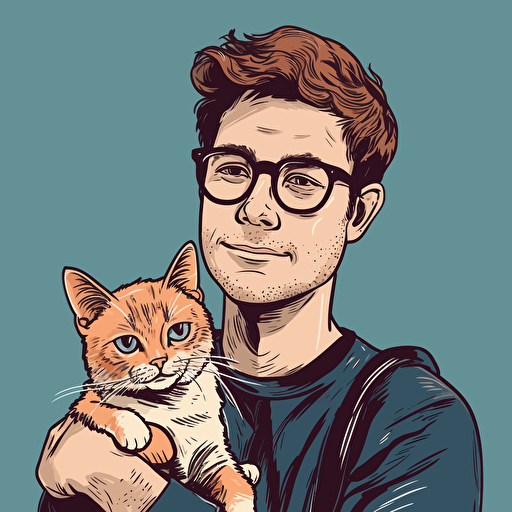 vector art style 28 year old white guy holding a cat, in the style of Micheal Parks