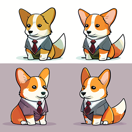 corgi cartoon vector illustration 4 colors only cute dressed as a banker on plain white background