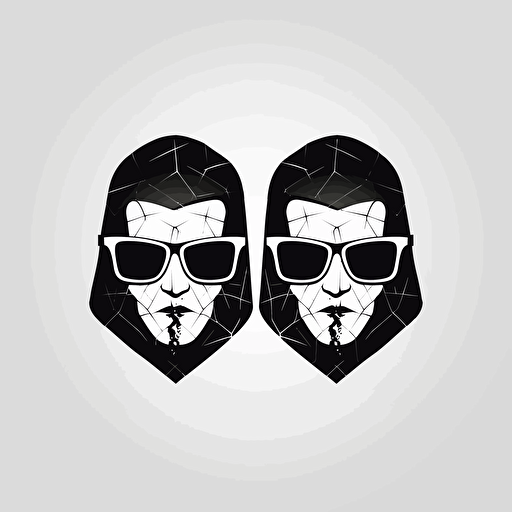Hacker Logo with pair of optic glasses, vector, flad 2d, black, white background Minimalist