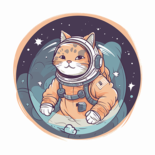 anime cat dressed as an astronaut floating in space. vector style, design in circle, transparent backdrop
