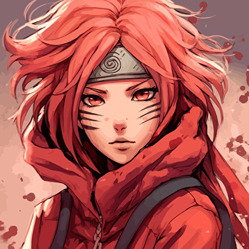 women manga, style naruto, vectoriel, light red, gothique v 5