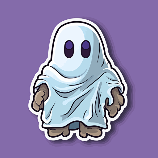 a sticker of a gamer wearing a sheet, to look like a ghost, vector style, simple