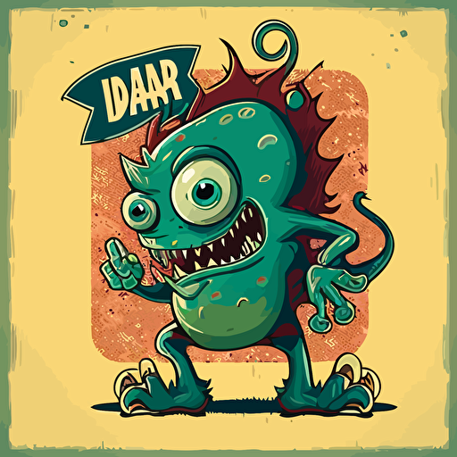 vector design for sticker, 40s style with cartoon monster