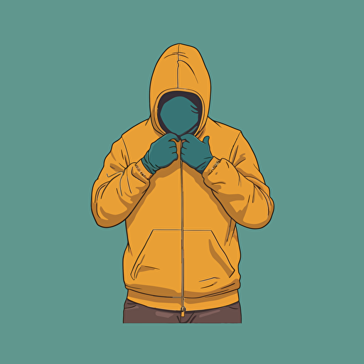 person wearing hoodie taking off hood by tim lahan, flat colors, three quarter pose, 2d vector art