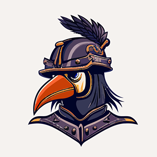 a simple vector logo of a cartoon crow wearing a knights helmet