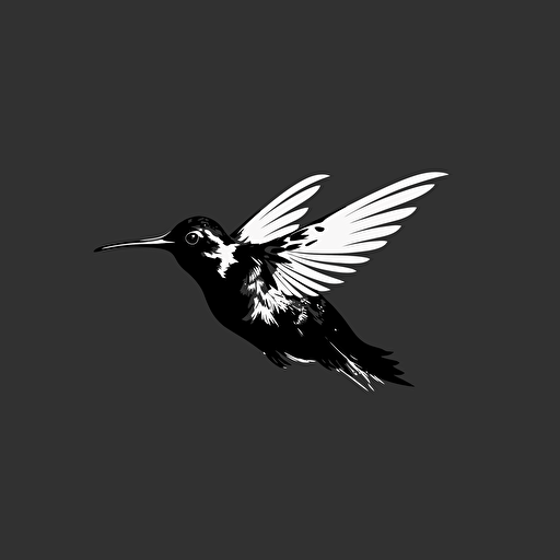 simple vector art, flying hummingbird, logo, black and white, minimalism