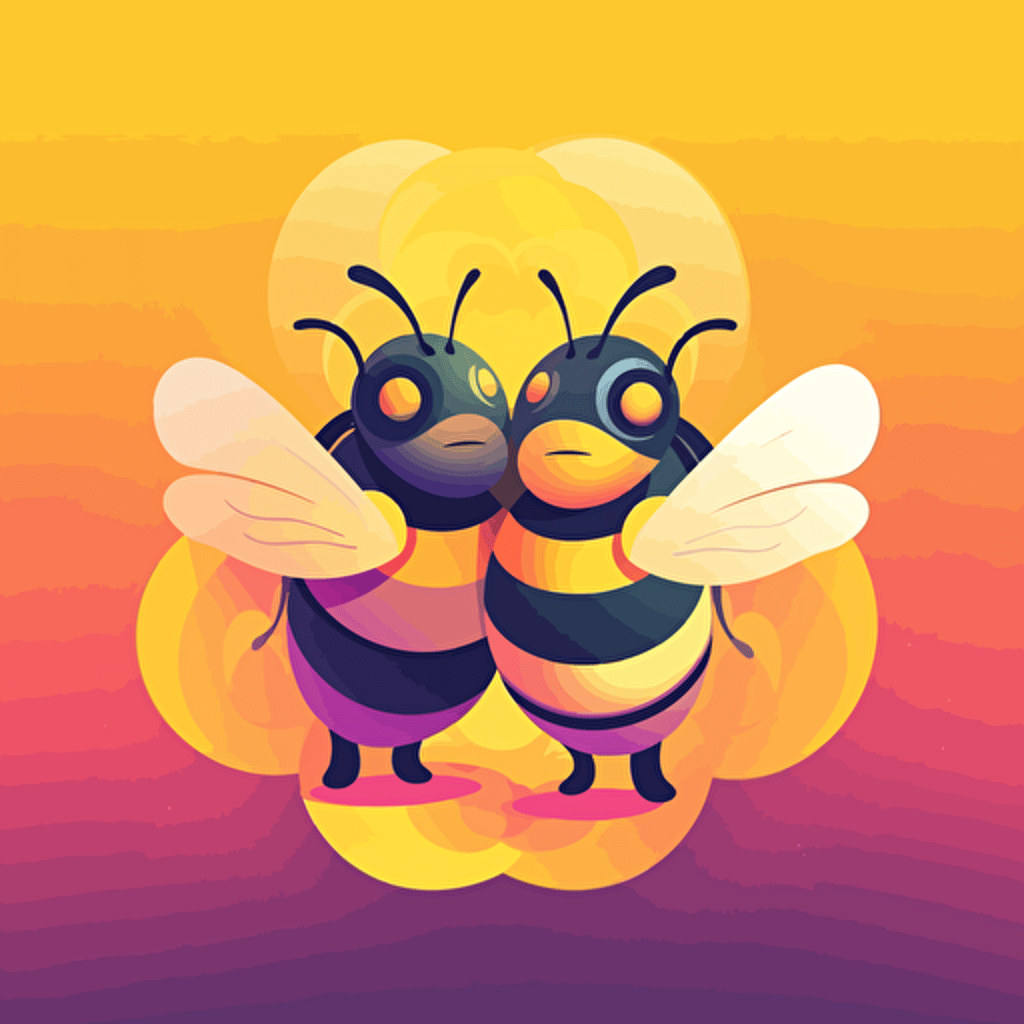 two bees together, pastel, vector style, behance,orange gradient color scheme