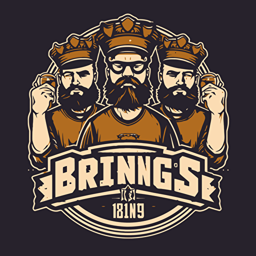 modern sports team logo for the "beer kings". Kings holding beers. Vector style with border