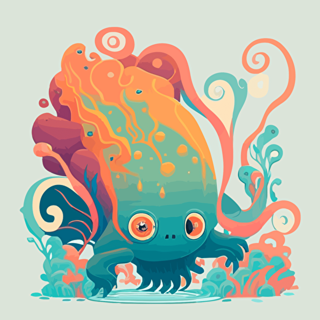 cute water creature, 1980s studio ghibli anime, james jean, high resolution, flat vector art, bright colors