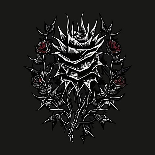 A thorny rose with a crown on its head, vector logo, black background, minimalistic, simple v5