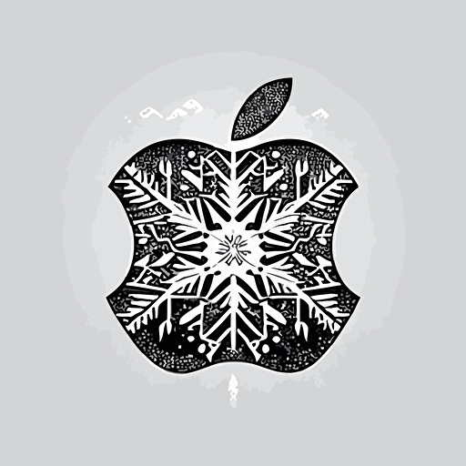 apple consist of a snowflake minimalistic logo , black and white, linear, vector