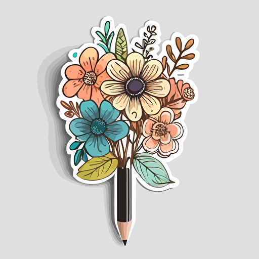 colourful flowers, Sticker, Adorable, Cool Colors, Pencil Drawn, Contour, Vector, White Background, Detailed ar 1:1