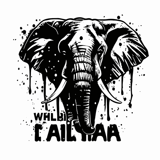 Pop art iconic logo of elephant, black vector, on white background