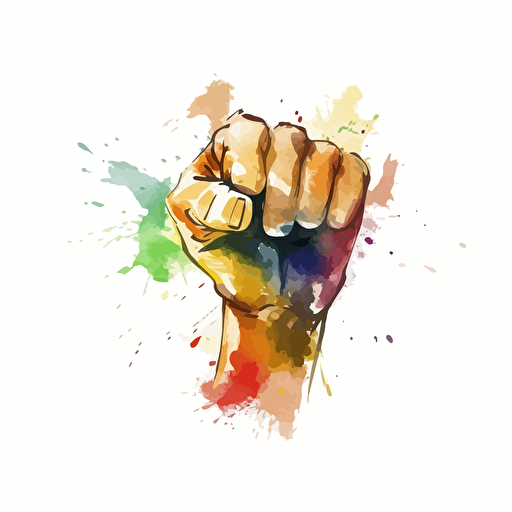 simplified clenched fist, silhouette, vector art, watercolor, concept, white background