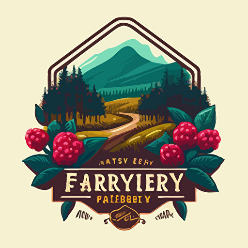 Vector logo concept with elements FOREST VALLEY, fruit farms, berry, raspberry
