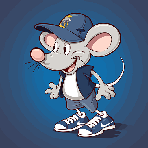 a vector cell style illustration of a friendly rat wearing new balance sneakers and a new york yankees blue baseball cap, it should look effortlessly cool, cartoon, fun