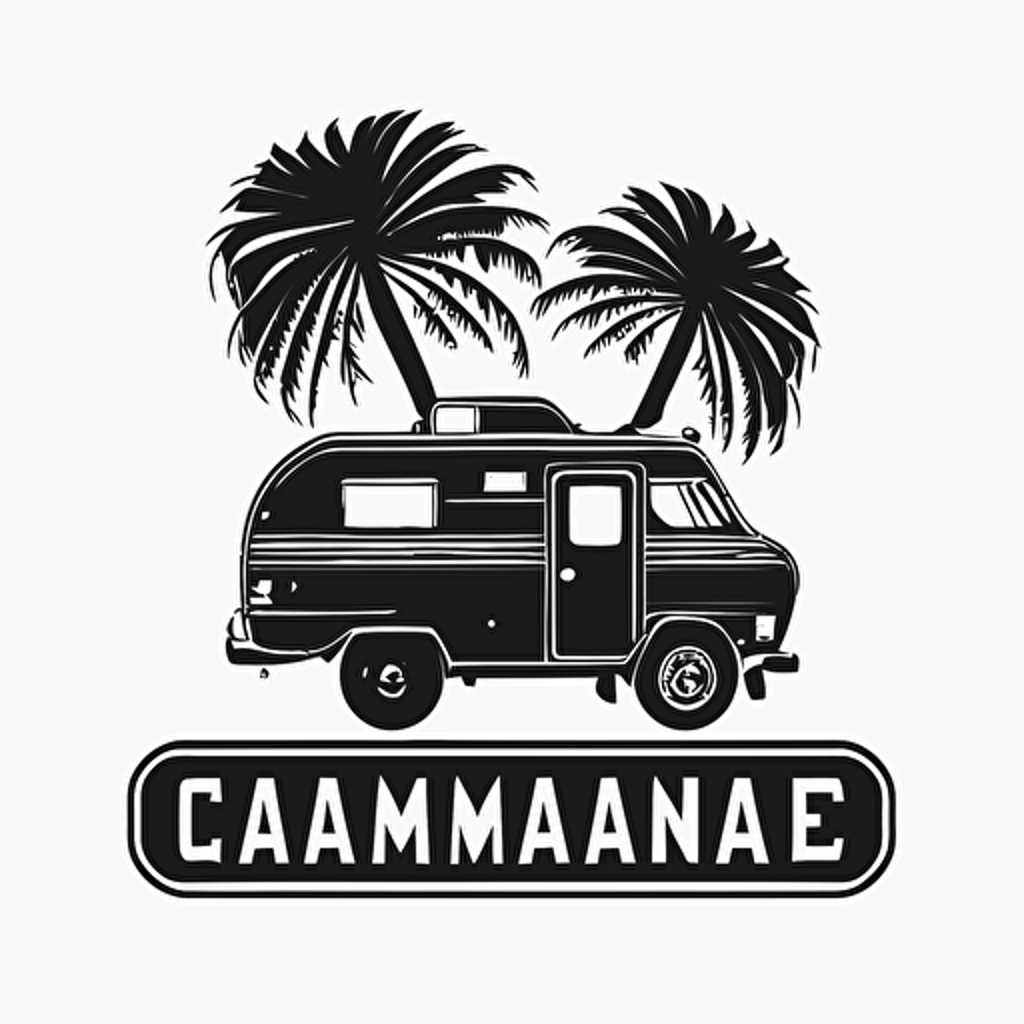 iconic logo of cameracar and palm tree, black vector, on white background