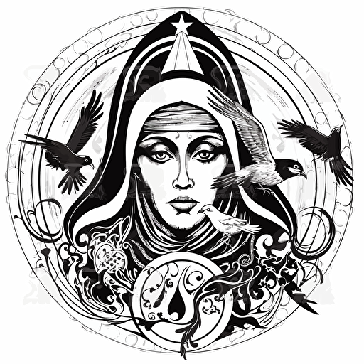 mysticism, black and white, vector isolated on white