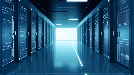 Stunning vector art data center, minimalism, blue and white