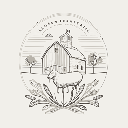 line drawing coat of arms, minimalistic, iowa barn, corn, sheep, Vector
