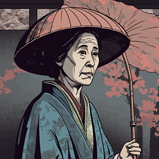 Whistler's Mother in 2d vector art ukiyo-e style