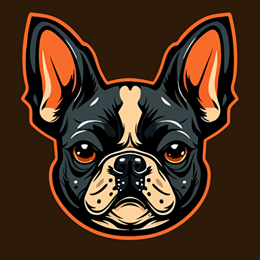 angry dark french bulldog head, cartoon eyes, cute smile, vector logo, vector art, emblem, simple, cartoon, 2d