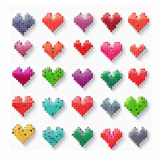hearts, Sticker, Excited, Textured, Pixel Art, Contour, Vector, White Background, Detailed