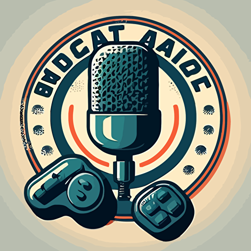 podcast logo, modern, vector, include microphone, and video game joystick
