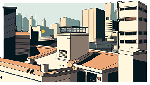 a tokyo style rooftop, manga comic style, simple vector illustration, flat design, simple white background