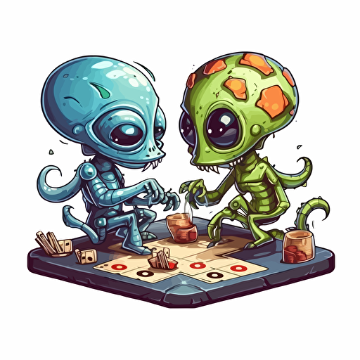 two aliens playing a board game, colorful, sticker, vector, detailed