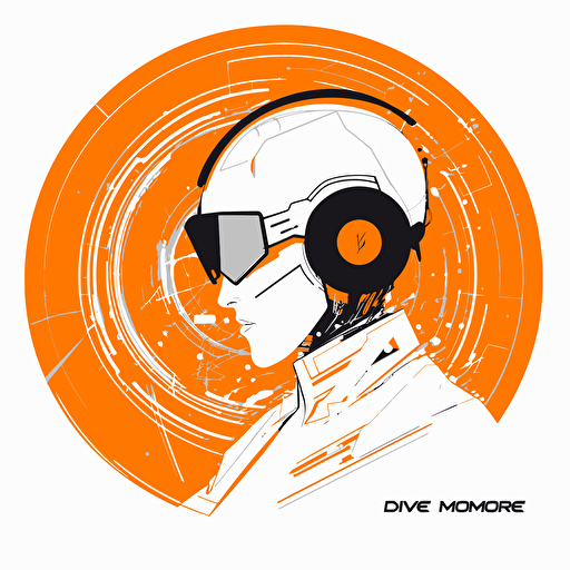2D vector Music Vinil in minimalism cyberpunk style. Colors: orange & white background